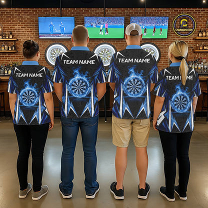 Black And Blue Flames Dartboard Women Darts Polo Shirts Custom Fire Flame Dart Team Jerseys NYN2445