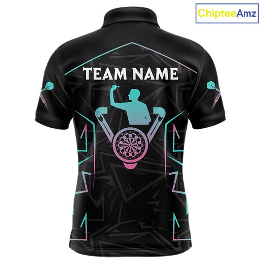 Blue And Pink Lines Human Plays Darts 1/4-Zip Shirts For Men Personalized Dart Team Jerseys NYN2448