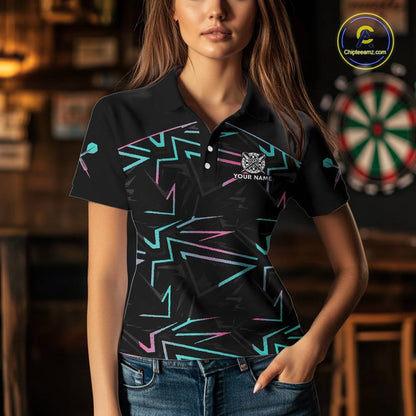 Blue And Pink Lines Human Plays Darts Polo Shirts For Women Personalized Dart Team Jerseys NYN2448