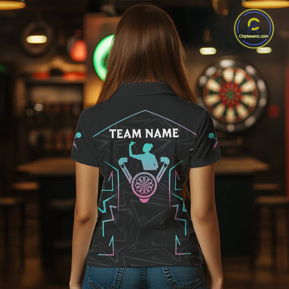 Blue And Pink Lines Human Plays Darts Polo Shirts For Women Personalized Dart Team Jerseys NYN2448