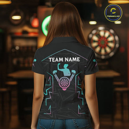 Blue And Pink Lines Human Plays Darts Polo Shirts For Women Personalized Dart Team Jerseys NYN2448