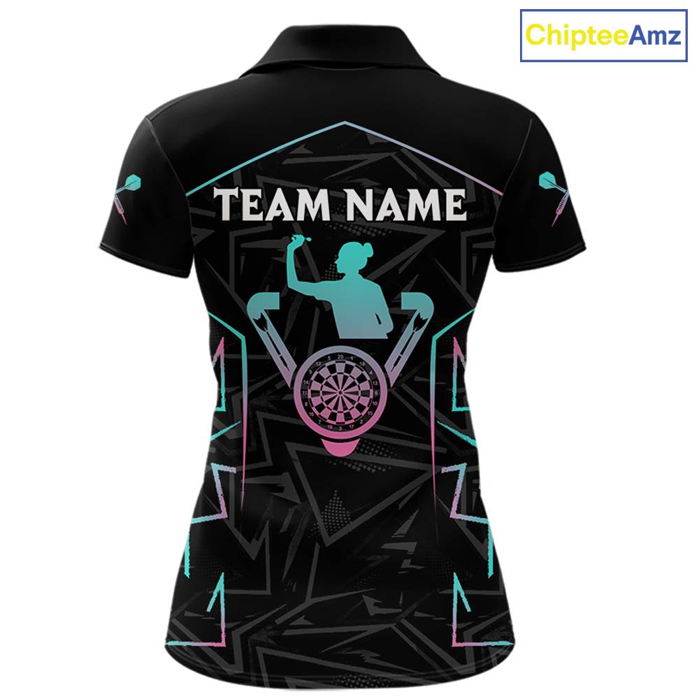 Blue And Pink Lines Human Plays Darts Polo Shirts For Women Personalized Dart Team Jerseys NYN2448