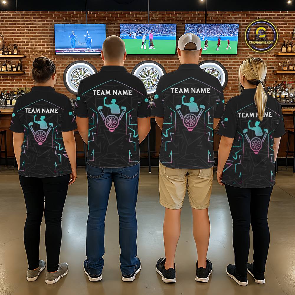 Blue And Pink Lines Human Plays Darts Polo Shirts For Women Personalized Dart Team Jerseys NYN2448