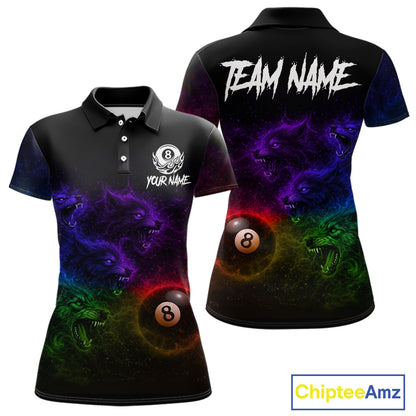 Horror Wolfs Colorful Flames Smoke Pool 8 Ball Women Billiard Shirt Custom Ball Billiard Team Attire NYN2664