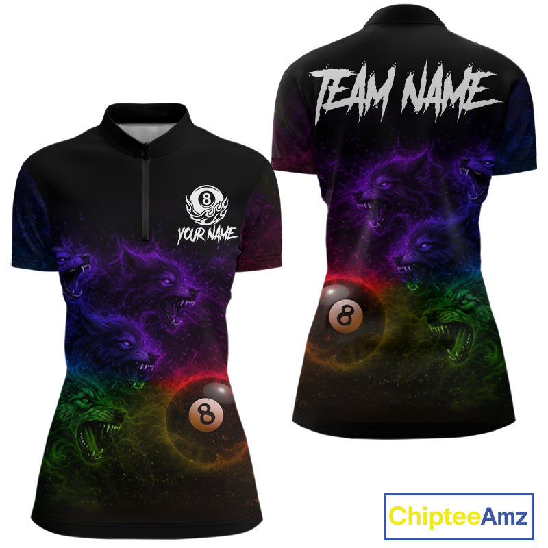 Horror Wolfs Colorful Flames Smoke Pool 8 Ball Women Billiard Shirt Custom Ball Billiard Team Attire NYN2664