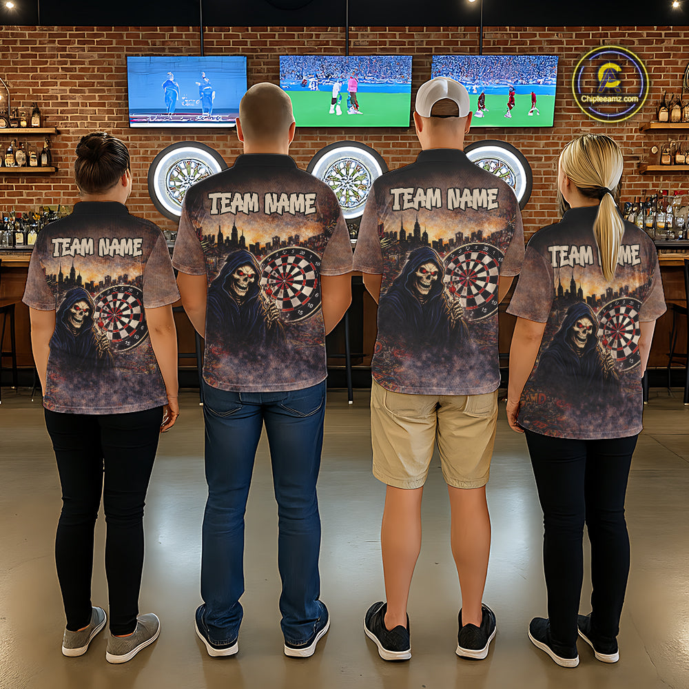 Graffiti Grunge Grim Reaper Red Dartboard Dart Polo Shirts For Men Custom Dart Team Shirts NYN2674