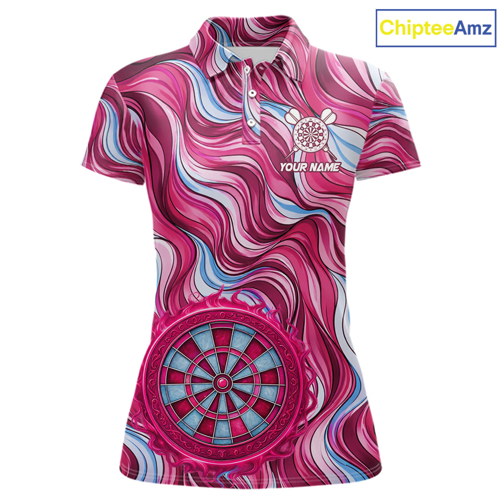 Custom Pink Blue Paint Dartboard & Arrow Polo & Quarter-Zip Shirt For Women Outfits Dart Jerseys NYN2825
