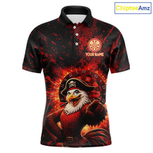 Load image into Gallery viewer, Funny Pirate Rooster Men Darts Polo &amp; 1/4-Zip Shirt Personalized Red Splatter Paint Dart Team Jersey NYN3031