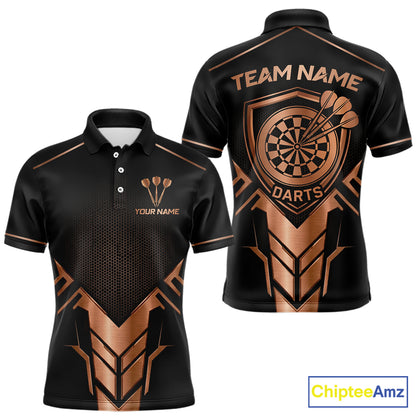 Black And Metallic Copper Darts Polo & 1/4-Zip Shirt For Men Custom Outfits Team Darts Jersey NYN3040
