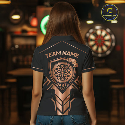 Black And Metallic Copper Darts Polo & 1/4-Zip Shirt For Women Custom Outfits Team Darts Jersey NYN3040