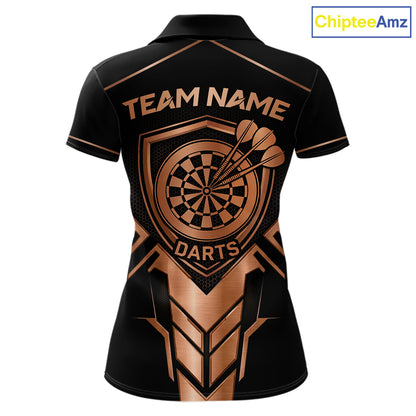 Black And Metallic Copper Darts Polo & 1/4-Zip Shirt For Women Custom Outfits Team Darts Jersey NYN3040