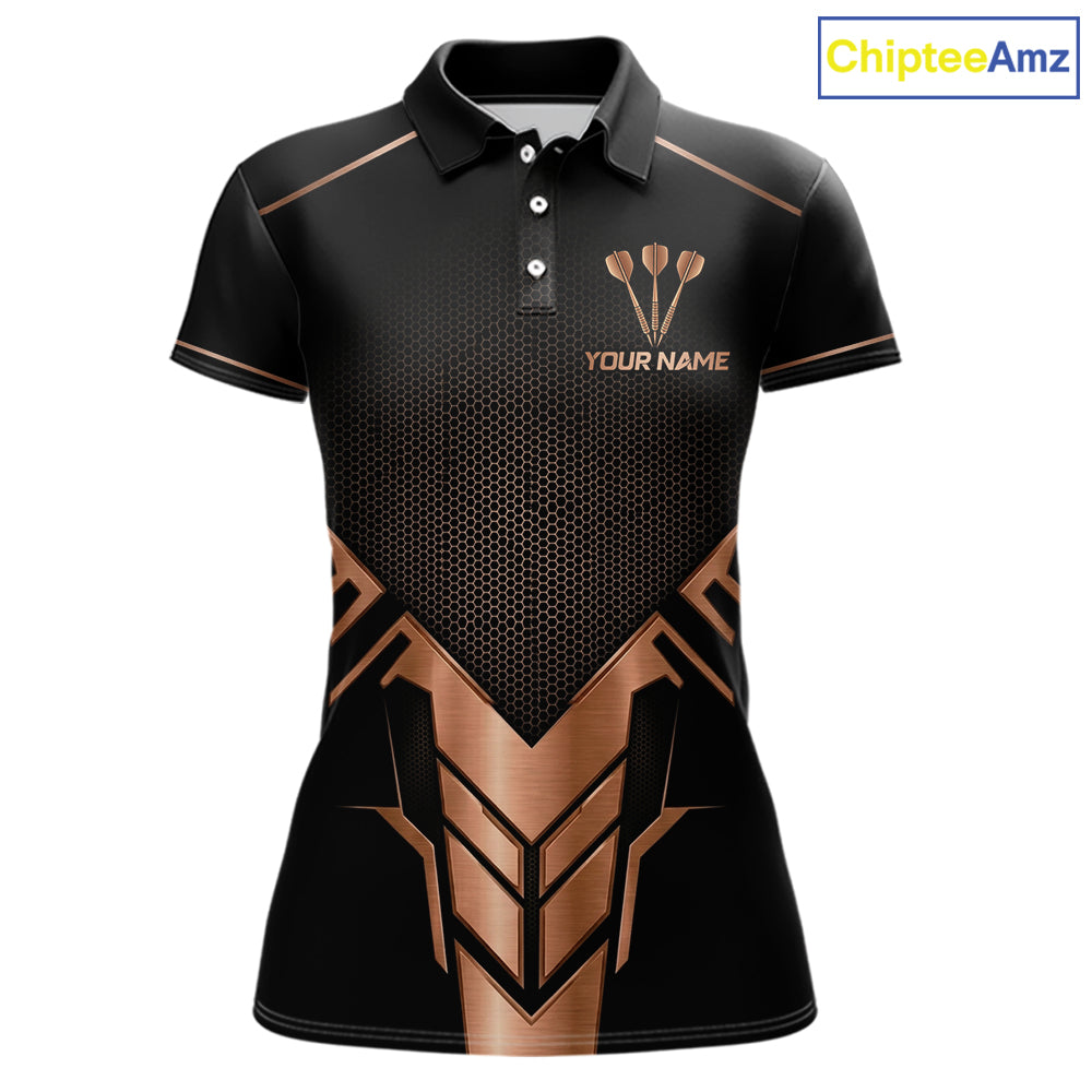 Black And Metallic Copper Darts Polo & 1/4-Zip Shirt For Women Custom Outfits Team Darts Jersey NYN3040