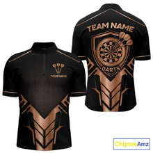 Load image into Gallery viewer, Black And Metallic Copper Darts Polo &amp; 1/4-Zip Shirt For Men Custom Outfits Team Darts Jersey NYN3040