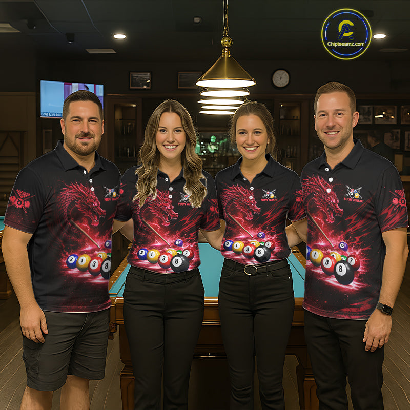 Red Funny Dragon Thunder Ball Pool Billiard Team Shirt For Men Custom Billiards Ball Attire NYN3041