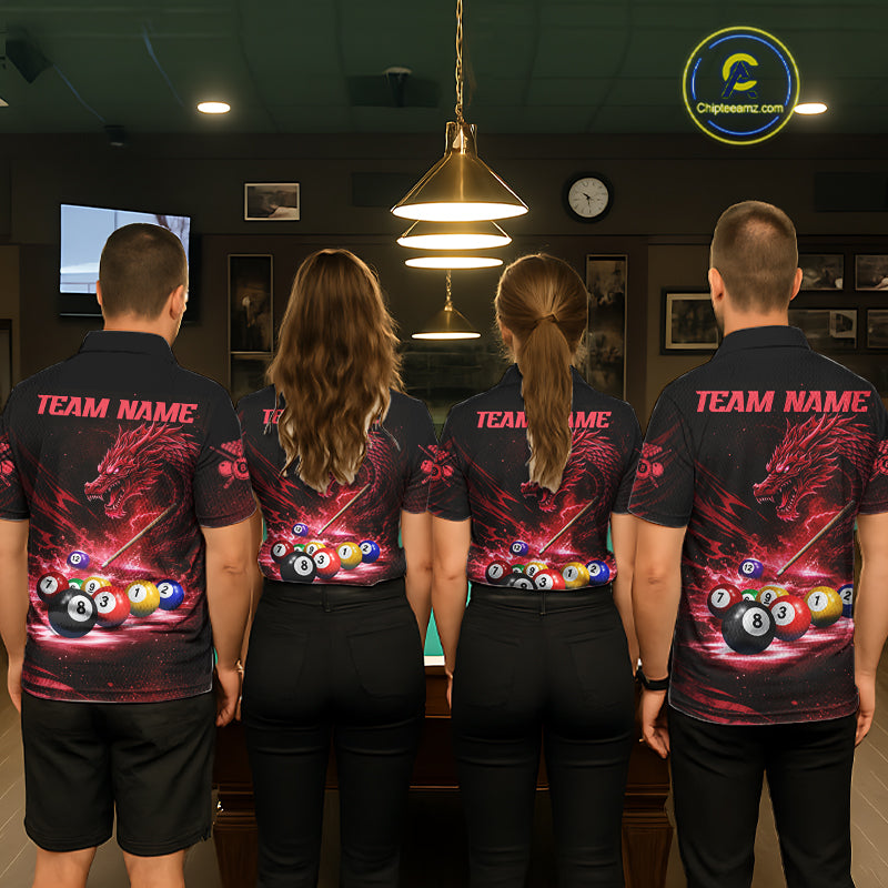 Red Funny Dragon Thunder Ball Pool Billiard Team Shirt For Men Custom Billiards Ball Attire NYN3041