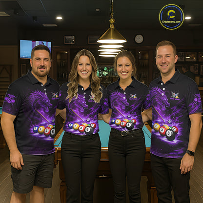 Purple Funny Dragon Thunder Ball Pool Billiard Team Shirt For Women Custom Billiards Ball Attire NYN3042