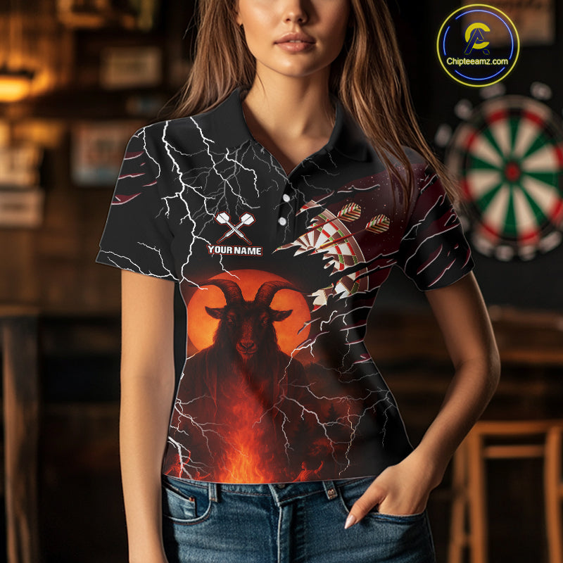 Flaming Goat Lightning Dartboard Women's Darts Team Shirt - Custom Name For Players NYN0509