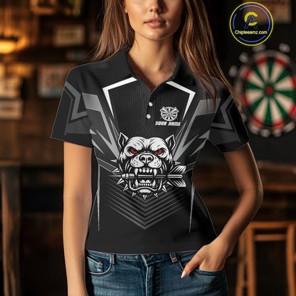 Black Bulldog Holding Arrows Womnen's Team Shirt - Custom Name For Darts Jersey NYN0512