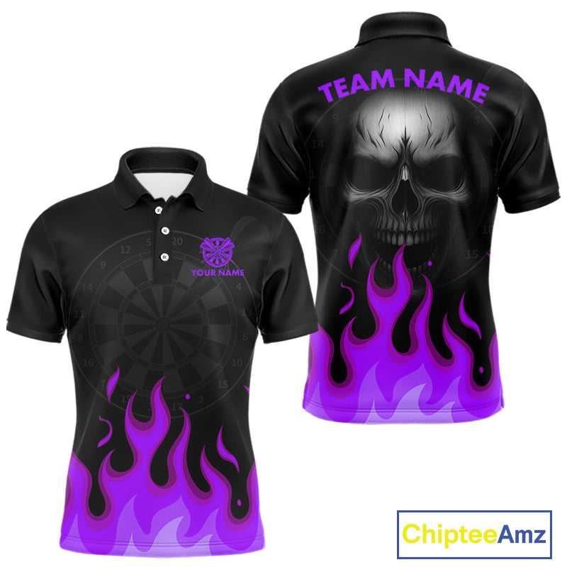 Custom Purple Flames Skull Dartboard Polo Darts Shirt For Men Outfit Dart Team Jersey NYN0994