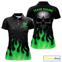 Load image into Gallery viewer, Custom Green Purple Flames Skull Dartboard Polo Darts Shirt For Women Outfit Skull Dart Team Jersey NYN0995
