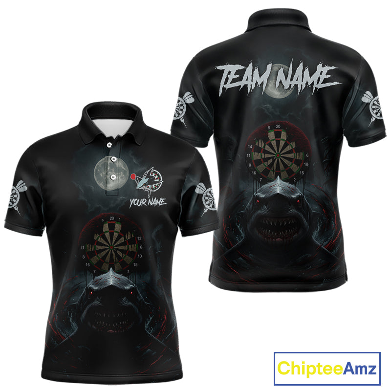 Black And Red Gothic Shark Dartboard Custom Men Darts Polo Shirt Shark Dart Jerseys NYN1921
