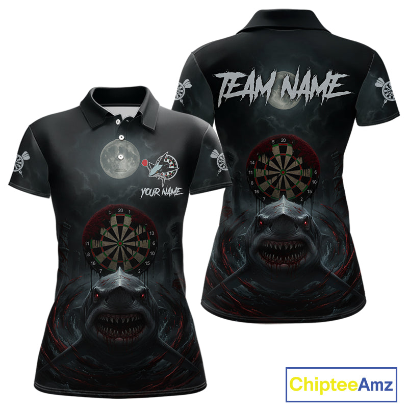 Black And Red Gothic Shark Dartboard Custom Women Darts Polo Shirt Shark Dart Jerseys NYN1921