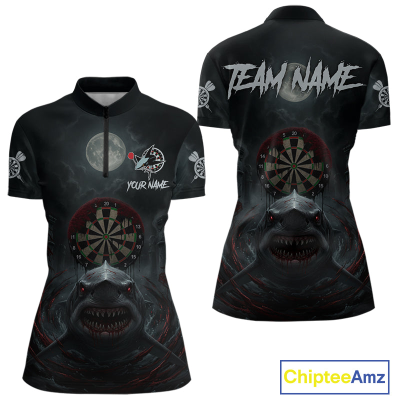 Black And Red Gothic Shark Dartboard Custom Women Darts Quarter-Zip Shirt Shark Dart Jerseys NYN1921