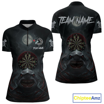 Black And Red Gothic Shark Dartboard Custom Women Darts Quarter-Zip Shirt Shark Dart Jerseys NYN1921