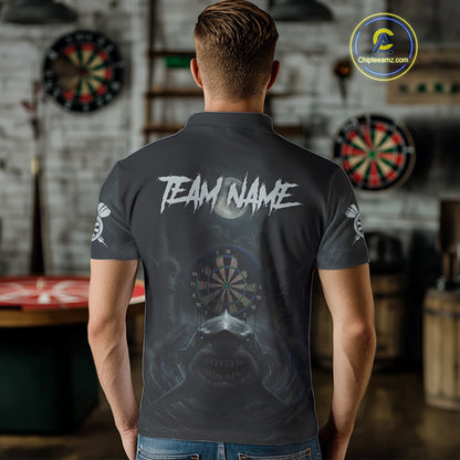 Black And Blue Gothic Shark Dartboard Custom Men Darts Polo Shirt Shark Dart Jerseys NYN1922