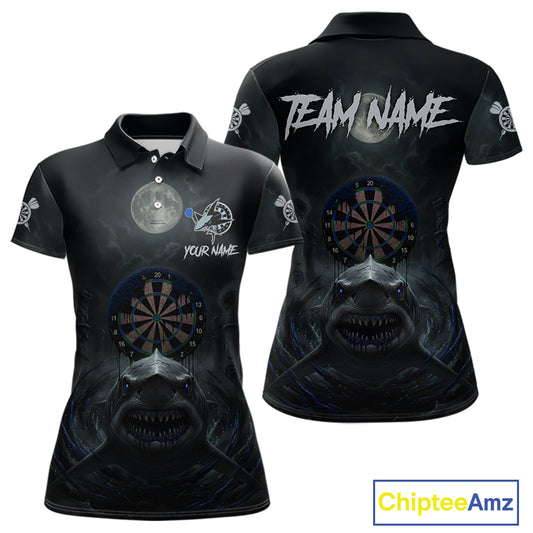 Black And Blue Gothic Shark Dartboard Custom Women Darts Polo Shirt Shark Dart Jerseys NYN1922