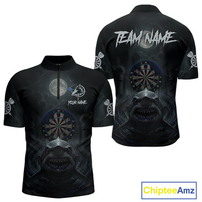Black And Blue Gothic Shark Dartboard Custom Men Darts Quarter-Zip Shirt Shark Dart Jerseys NYN1922