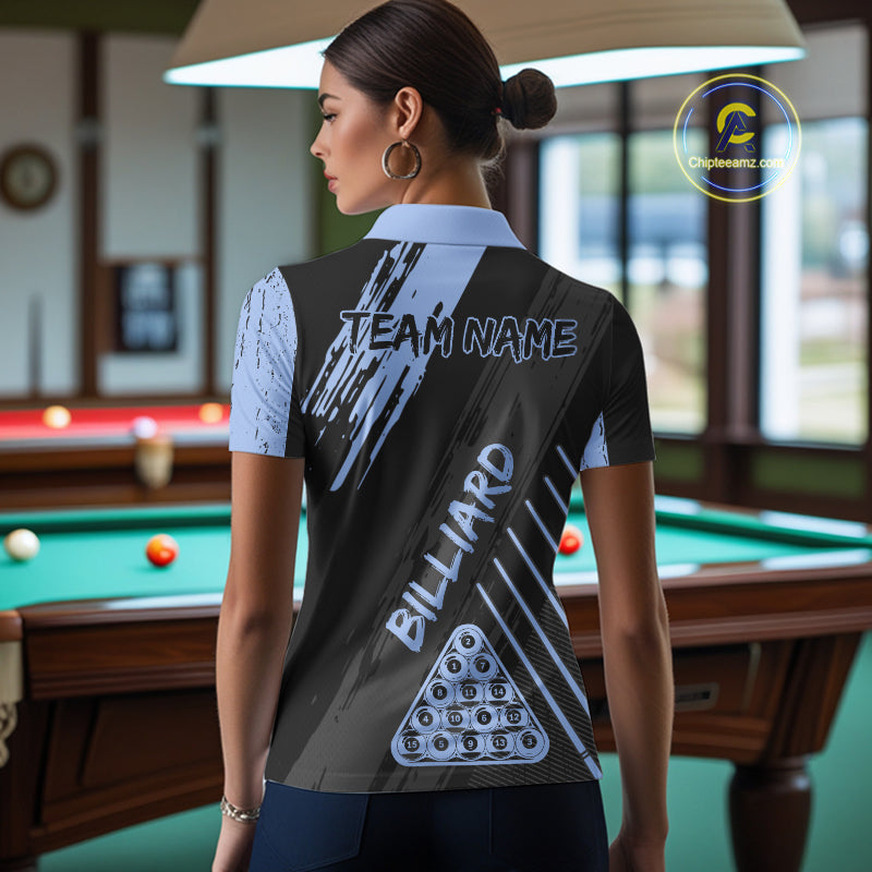 Light-Blue Grunge Billiard Ball Pool Women Polo & 1/4-Zip Shirt Custom 8 Ball Billiards Jerseys NYN2452