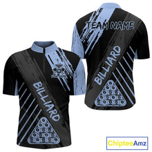 Load image into Gallery viewer, Light-Blue Grunge Billiard Ball Pool Men Polo &amp; 1/4-Zip Shirt Custom 8 Ball Billiards Jerseys NYN2452