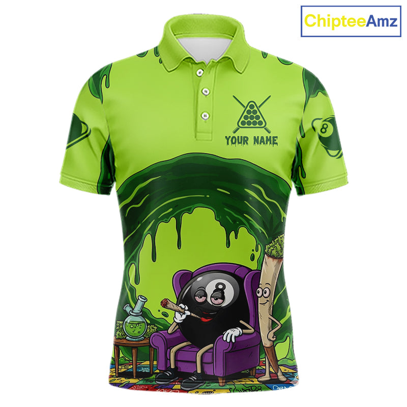 Green Dripping Funny Smoking 8 Ball Billiard Pool Shirt For Men Custom Billiard Team Jerseys NYN3047