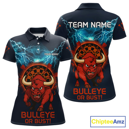 Women's Custom Darts Shirt With Red Angry Bull Lightning Effect And Flame Dartboard NYN0262