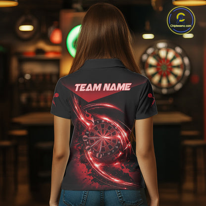Thunder Red Dartboard Women Dart Polo & 1/4-Zip Shirt Custom Name Splatter Dart Jersey For Darters NYN3209