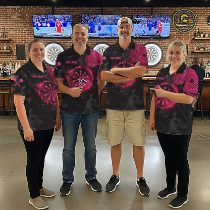 Black And Pink Smoking Dartboard Men Dart Polo 1/4-Zip Shirt Custom Grunge Dart Team Attire NYN3214