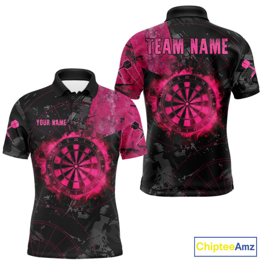 Black And Pink Smoking Dartboard Men Dart Polo 1/4-Zip Shirt Custom Grunge Dart Team Attire NYN3214