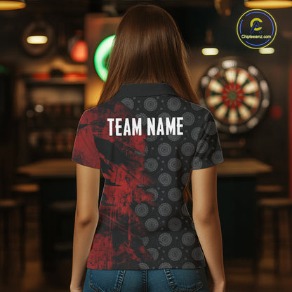 Red Grunge Splatter Women Dart Shirt Personalized Dartboard & Arrow Pattern Dart Team Attire NYN3215