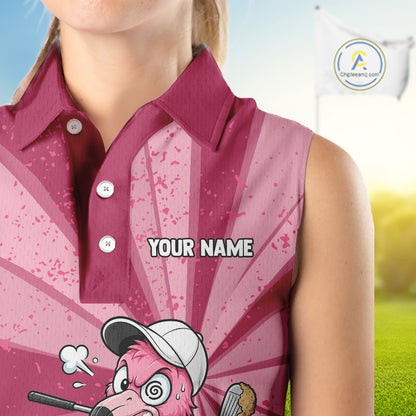 Womens Funny Flamingo Golf Shirts Grunge Pink Golf Clothing Custom Golf Sleeveless Polo, Golf Upf Shirts NYN3764