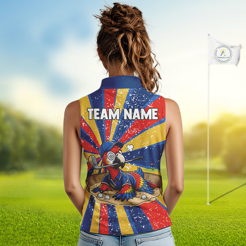 Womens Funny Parrot Golf Shirts Grunge Colorful Golf Clothing Custom Golf Sleeveless Polo, Golf Upf Shirts NYN3765