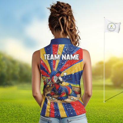 Womens Funny Parrot Golf Shirts Grunge Colorful Golf Clothing Custom Golf Sleeveless Polo, Golf Upf Shirts NYN3765