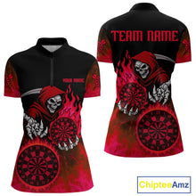 Load image into Gallery viewer, Custom Red Flames Dartboard Horror Grim Reaper Dart Women Quarter-Zip Jerseys Outfits Dart Shirt NYN1659