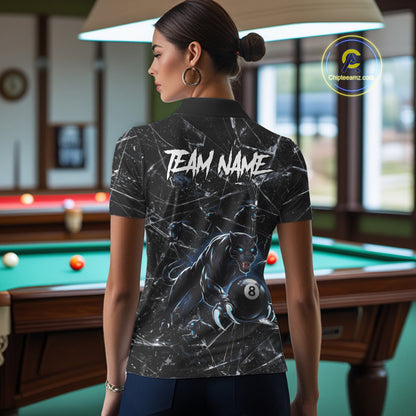 Multi-Panther Funny Glass Crack 8 Ball Pool Polo & 1/4-Zip Team Shirt For Women Custom Billiards Ball Apparel NYN2464