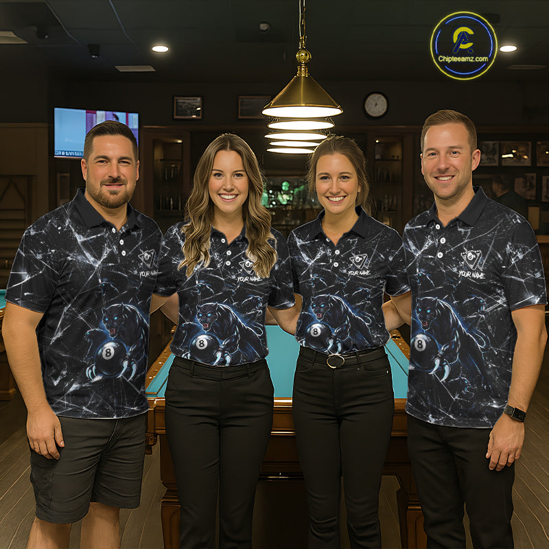 Multi-Panther Funny Glass Crack 8 Ball Pool Polo & 1/4-Zip Team Shirt For Men Custom Billiards Ball Apparel NYN2464