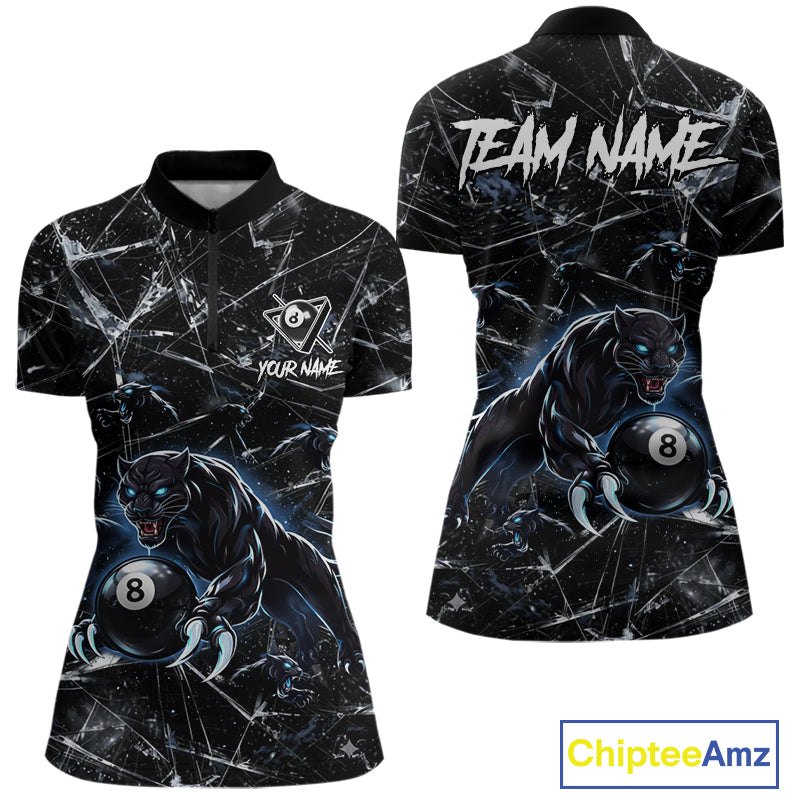 Multi-Panther Funny Glass Crack 8 Ball Pool Polo & 1/4-Zip Team Shirt For Women Custom Billiards Ball Apparel NYN2464