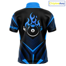 Load image into Gallery viewer, Blue Flaming 8 Ball Pool Polo &amp; 1/4-Zip Team Shirt For Men Custom Billiards Ball Apparel NYN2465