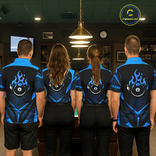 Load image into Gallery viewer, Blue Flaming 8 Ball Pool Polo &amp; 1/4-Zip Team Shirt For Women Custom Billiards Ball Apparel NYN2465