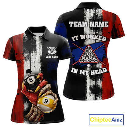 Skull Hoding 9 Ball & 8 Ball Pool Women Billiard Team Shirt Custom Blue & Red Billiards Ball Apparel NYN2468