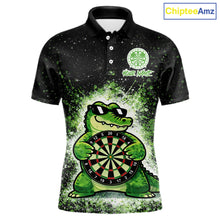 Load image into Gallery viewer, White And Green Funny Crocodile Hold Dartboard Dart Polo Shirts For Men Custom Dart Team Shirts NYN2675